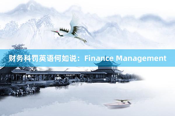 财务科罚英语何如说：Finance Management